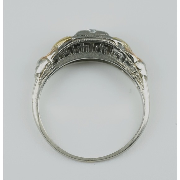 Antique 18k Solid‎ Multi Colored Gold Filigree Engraved Natural Diamond Ring